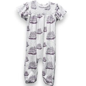 Kate Quinn Smocked Mayflower Ship Thanksgiving Flutter Sleeve Jumpsuit 18-24M